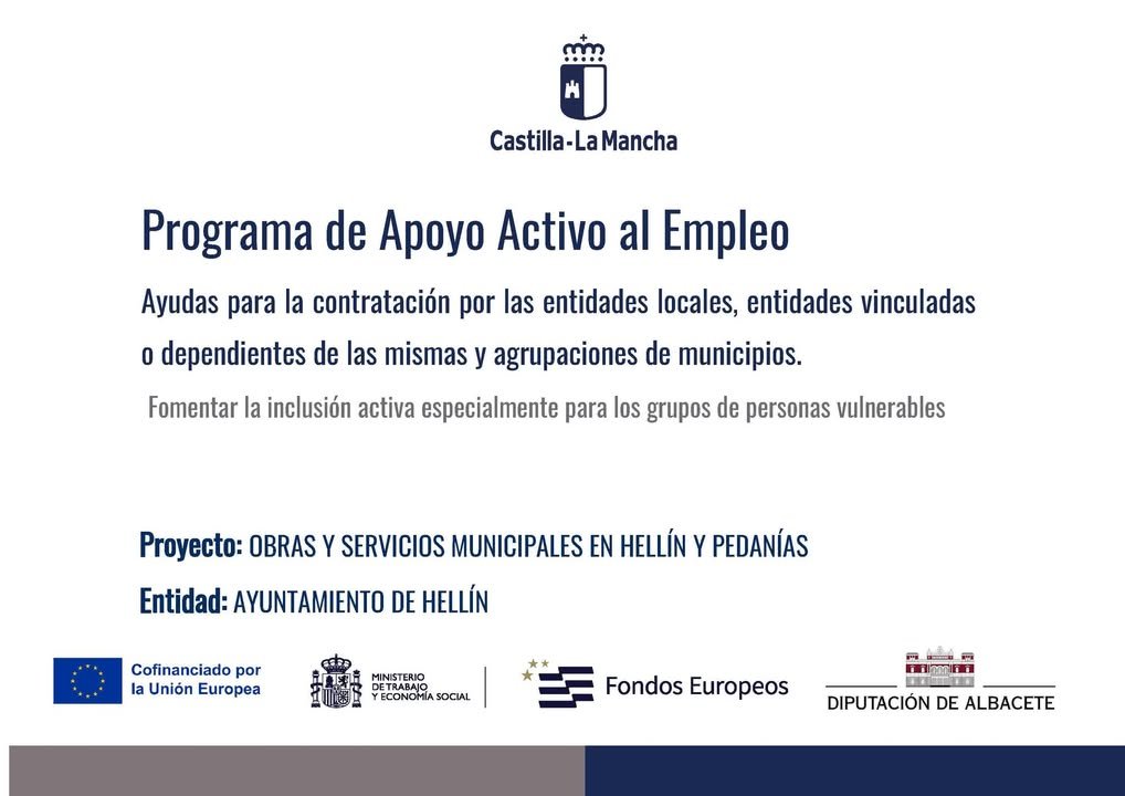 El Ayuntamiento de Hellín lanza un Plan de Apoyo Activo al Empleo para colectivos vulnerables